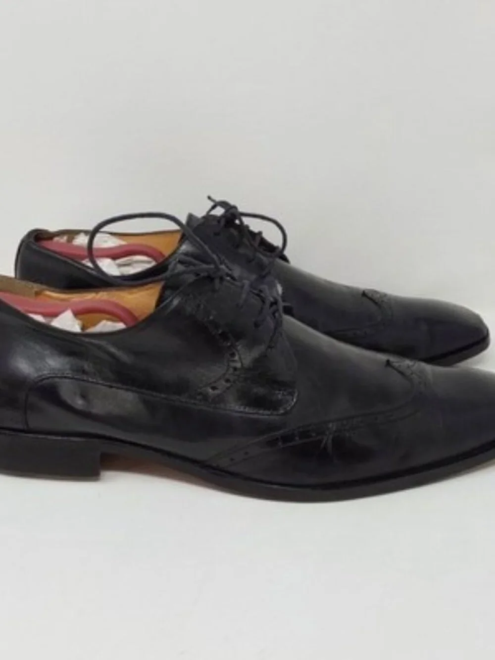 DeLaRentis Italian Couture Men's Wingtip Derby Shoes Black Leather Size 12M